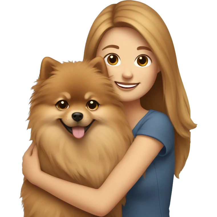 light brown hair woman hugging a pomeranian emoji