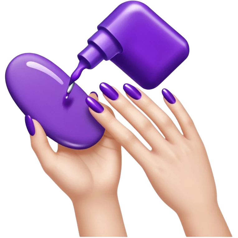 A close-up illustration of a hand with long, glossy purple-painted nails. A nail polish brush is shown applying purple polish to one of the nails, with smooth, clean strokes. The style is bright, polished, and emoji-like, emphasizing nail care, beauty, and manicure aesthetics. emoji