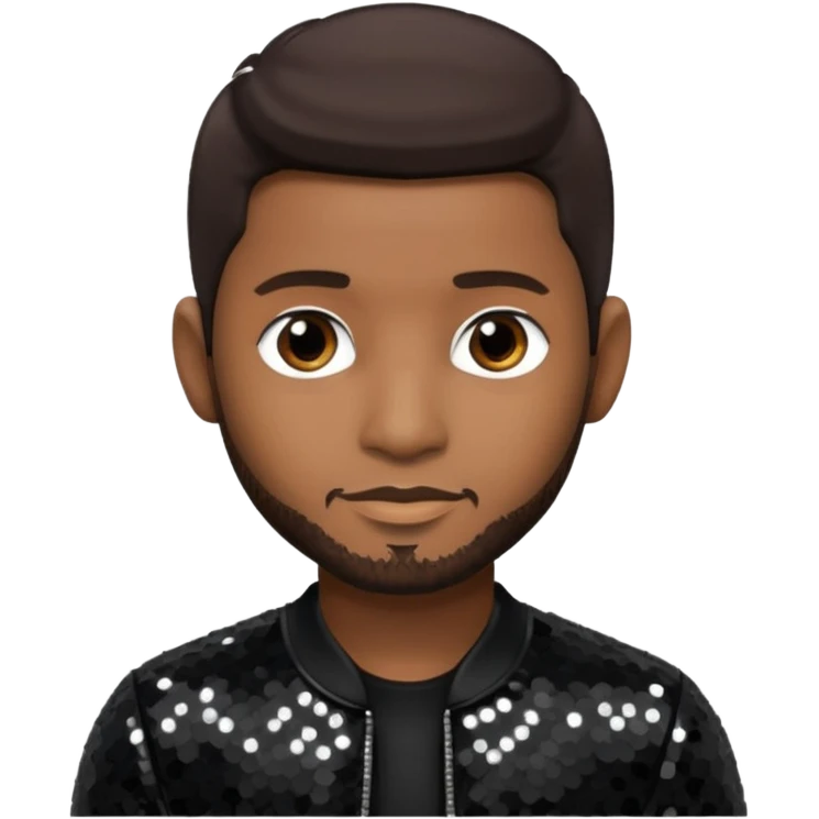 Usher with dark brown hair, black sequin outfit emoji