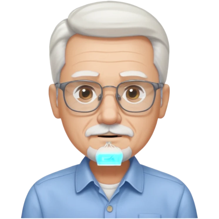 old guy, swept back white hair, blocky face, rectangle frame glasses, goatee, no moustache emoji