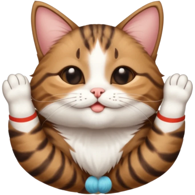 dark brown tabby and white cat in funny positions upside down with eyes closed emoji