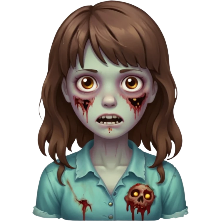 Zombie girl with medium wavy hair and bangs. emoji