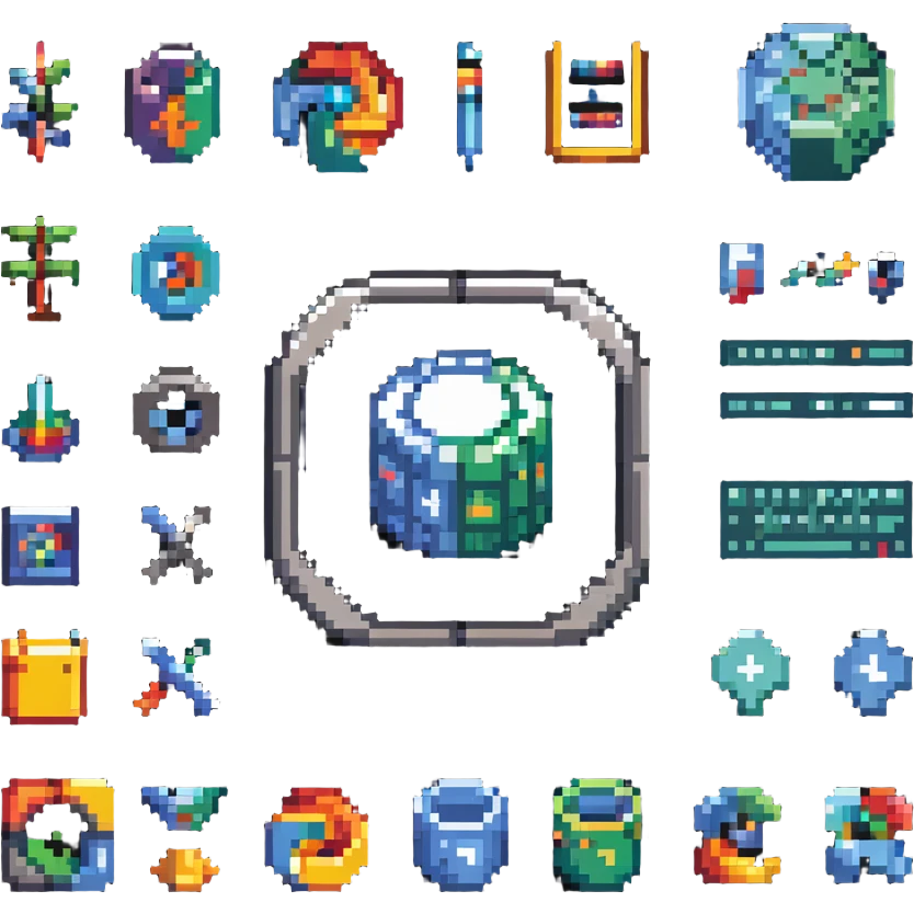 Pixxabyte logo centered with website design elements, code symbols, customization tools around it emoji