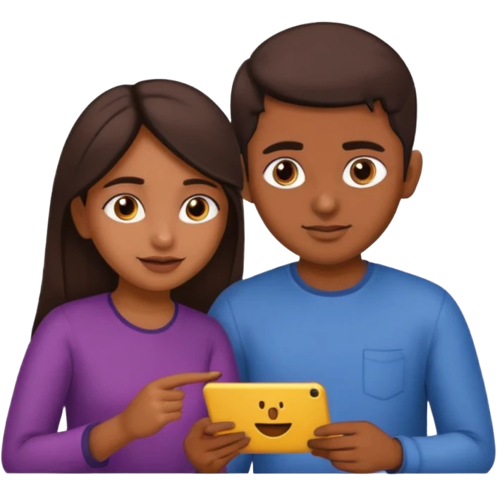 Make an emoji of an indian girl who is teaching an indian boy how to make emojis emoji