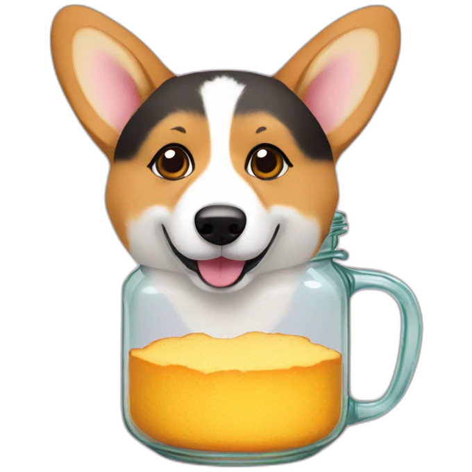 corgi in a honey jar eating cornbread emoji