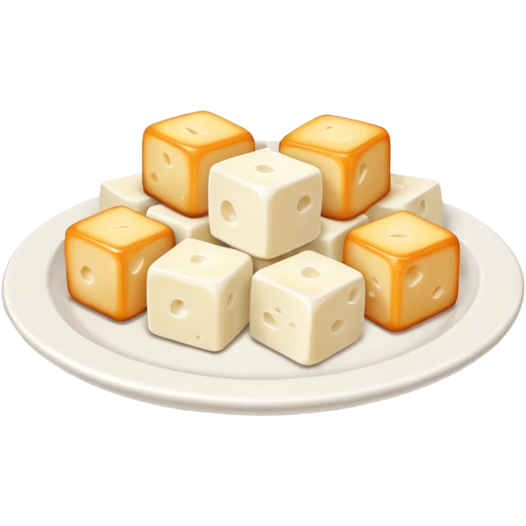 feta cheese cubes object icon, white cheese pieces on a small plate, 3D cartoon, mobile game icon style, clean background, no text, no watermark
 emoji