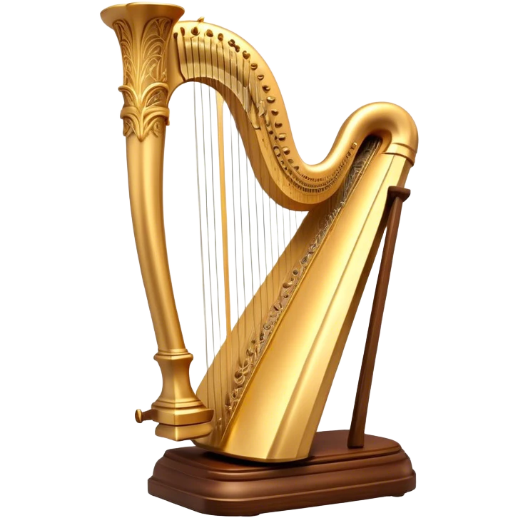 Cinematic Realistic Harp, a grand golden harp with intricately carved details, delicate strings shimmering under soft candlelight, rich wood tones adding warmth, a musician’s gentle fingers plucking a note, glowing with an ethereal and majestic aura. emoji