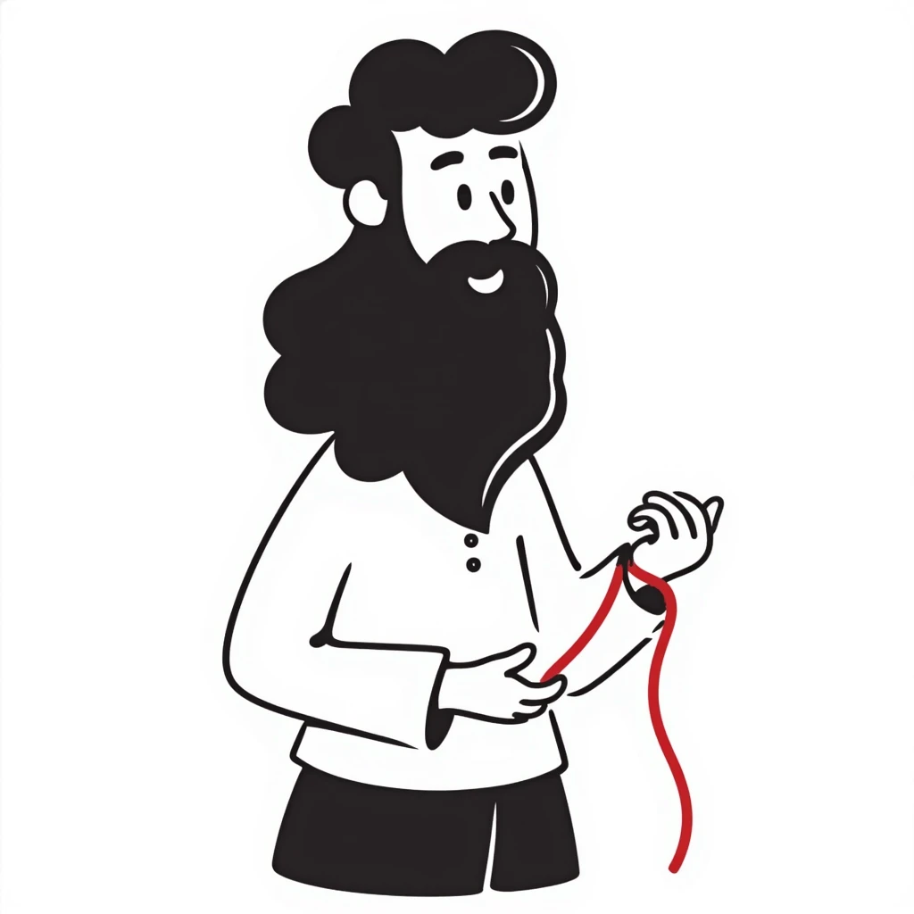 A man with a beard, long hair and a red thread emoji