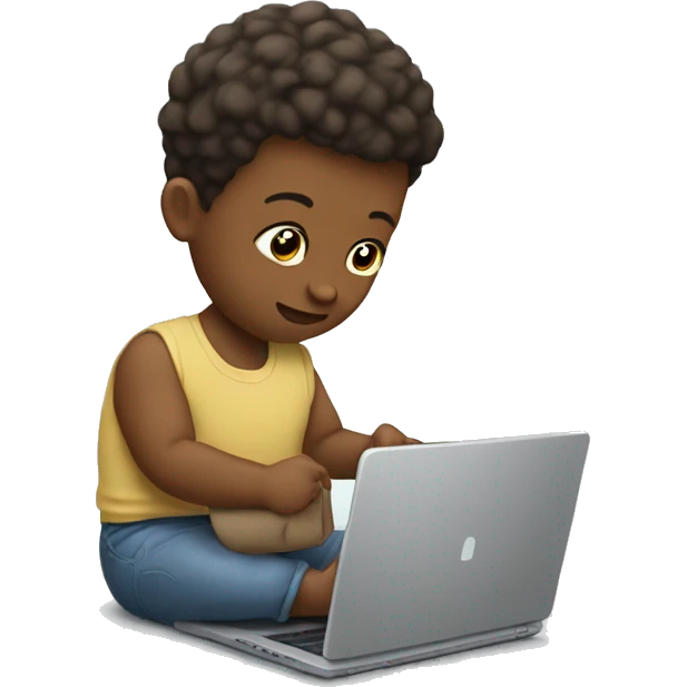 Bebé con una laptop en la mano viendo youtube emoji