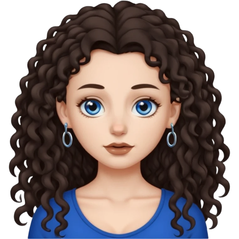 white girl, dark brown long slightly curly hair , skinni but with big breast , septum piercing on nose, beautiful dark gray-blue eyes, emoji