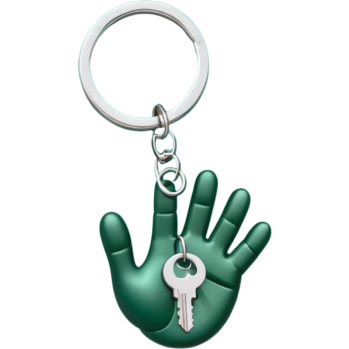 keyring with keys on a dark green palm-shaped keychain emoji