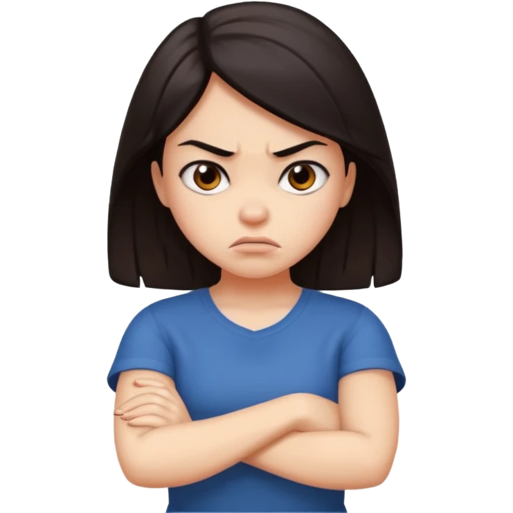 very angry arms crossed girl with dark hair emoji
