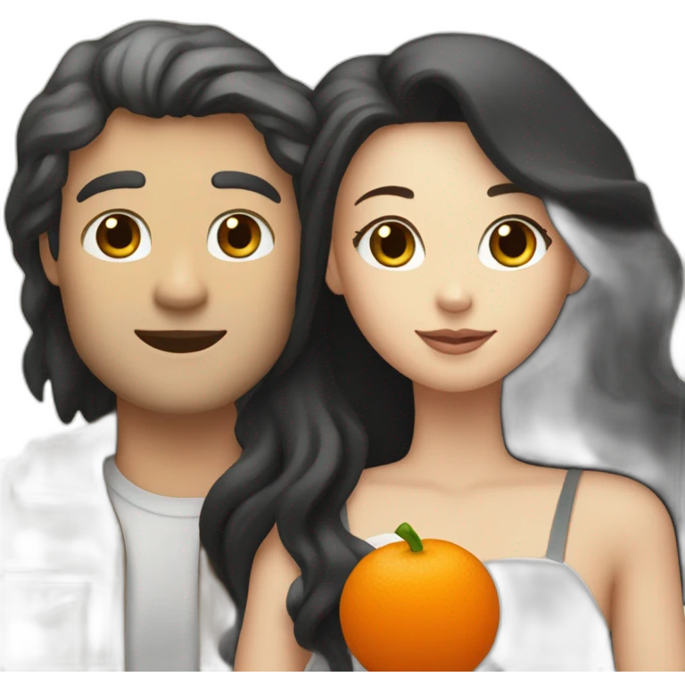 A couple consisting in a white man with long black hair and a blonde white woman holding an orange and white cat with long hair emoji