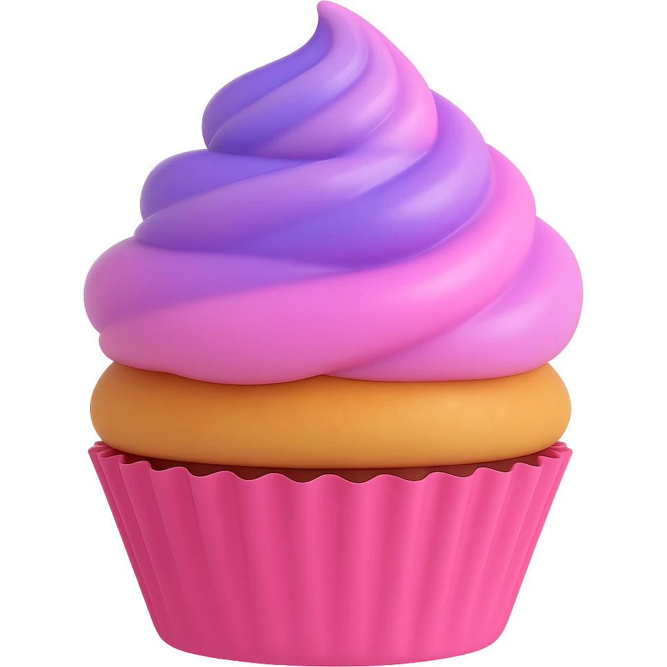 Cupcake with both lavender and pink icing in the style of microsoft 3D fluent emojis, no background emoji