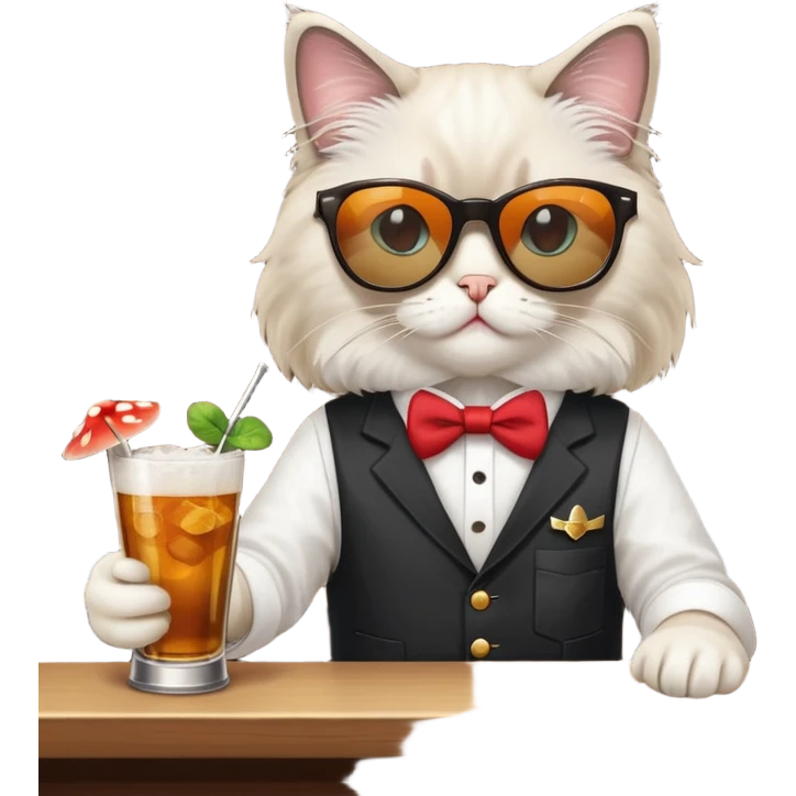 One ragdoll cat with sunglasses selling mushrooms in a bar emoji