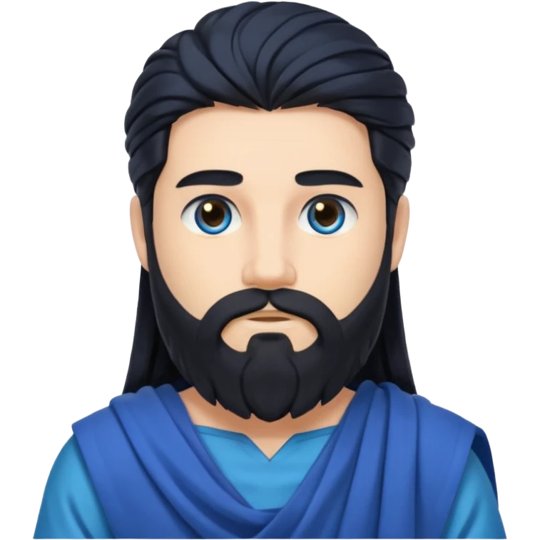 Neptune from Olympus Gods with long black hair and beard, blue toga emoji