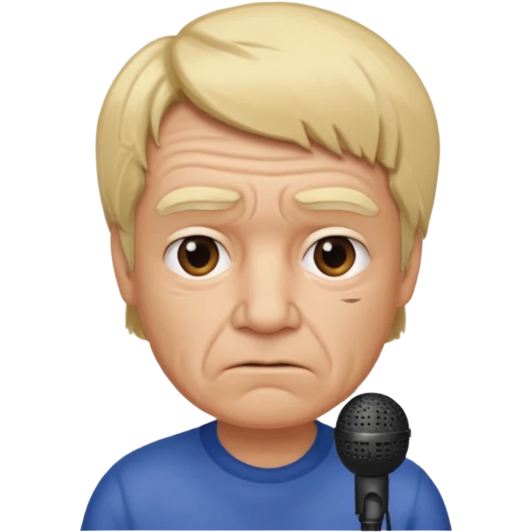 him with a mini microphone and a grumpier face blond hair wrinkles emoji