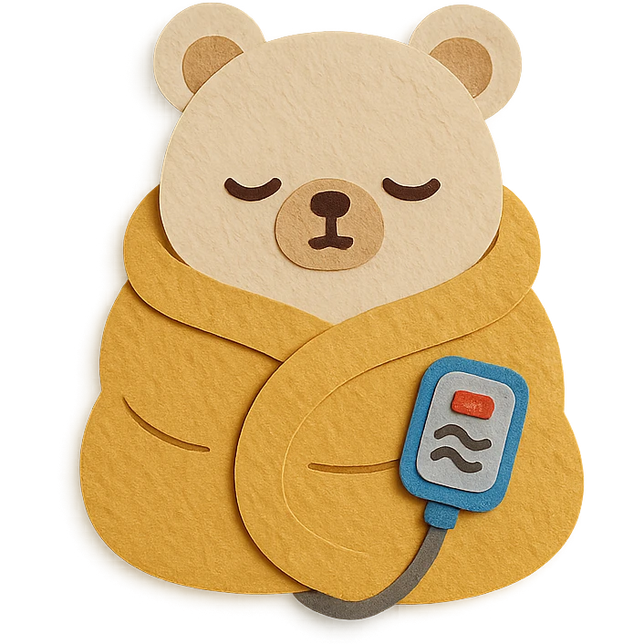 chibi electric blanket-bear hybrid, fluffy, wrapped around itself, sleepy face, soft beige, full-body emoji
