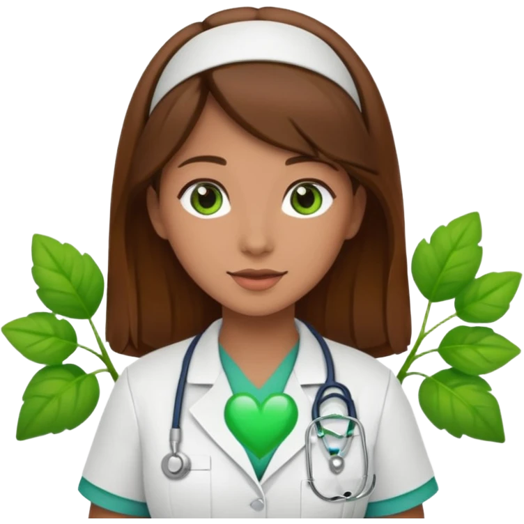 Brown hair Nurse with green heart and plant surround her  emoji