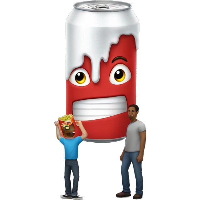 A comically large can towering over a man  emoji