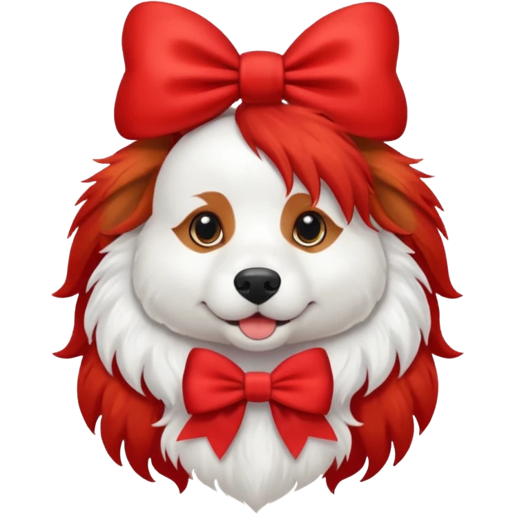 very red long haired white dog with a bow on hair emoji