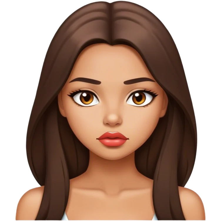 Sexy tanned beautiful lovely girl with pouty lips and brunette straight long hair emoji