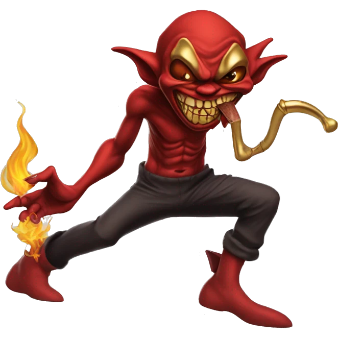 red goblin with gold teeth with Jordans on smoking a backwood dancing emoji