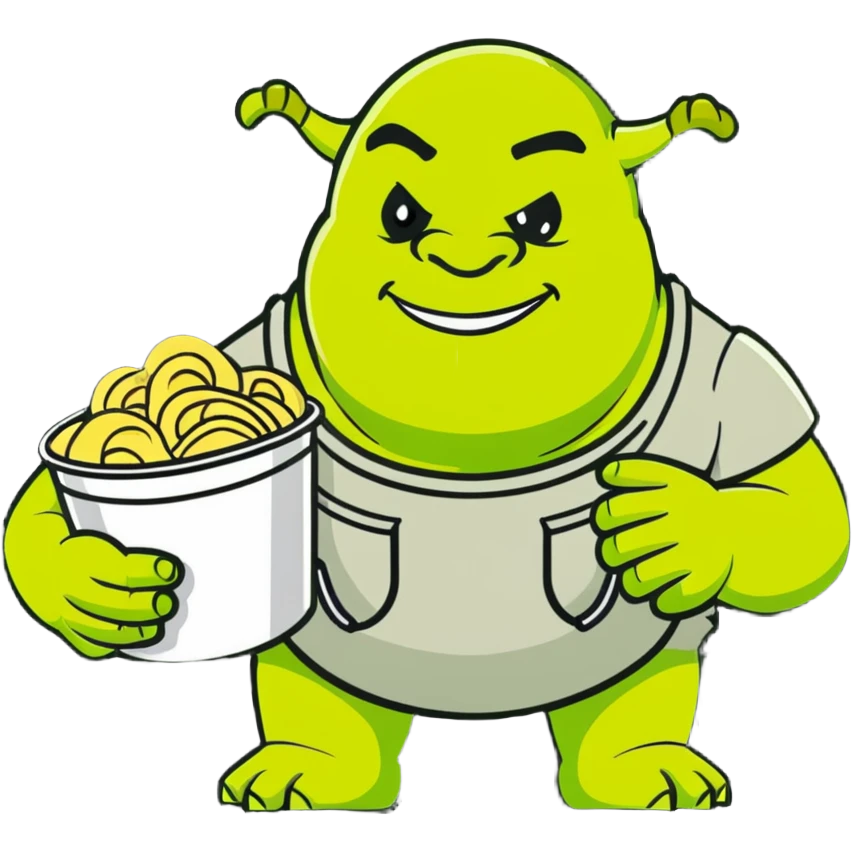 Shrek the green ogre holding a bucket of carbonara pasta emoji