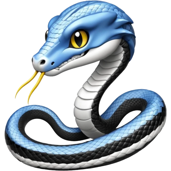 Кобра с чёрными и белыми глазами и чёрной и белой молниями из глаз. У неё чёрно-белая футбольная форма с надписью FangElite emoji