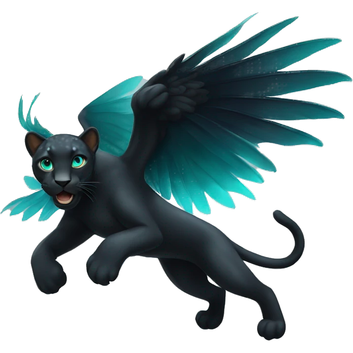 winged black leopard with turquoise eyes flying emoji