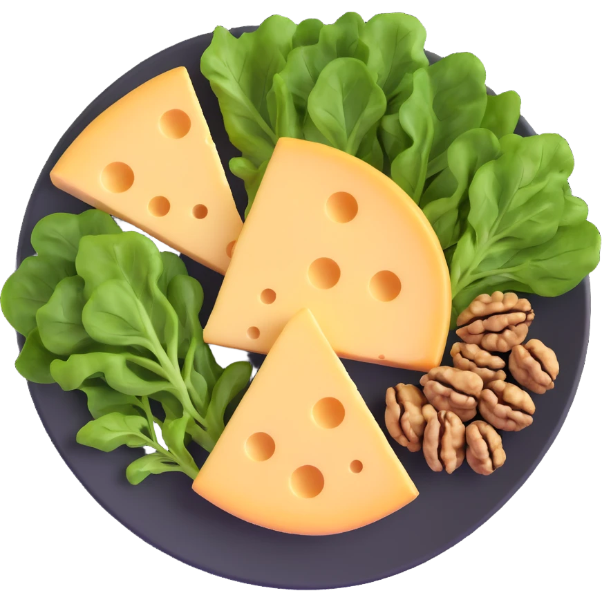 plate with cheese, leafy greens, and walnuts emoji