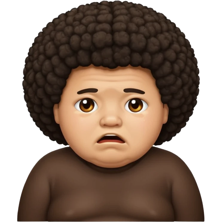 dark brown fat boy with afro crying emoji