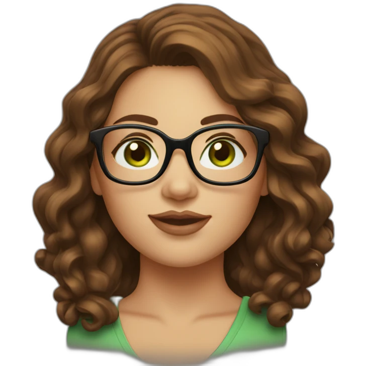 curvy-woman-with-wavy-brown-hair-square-glasses-green-eyes emoji