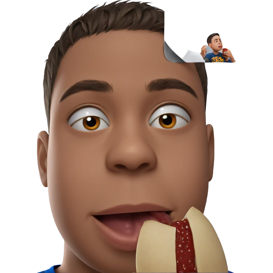 realistic portrait of boy eating emoji