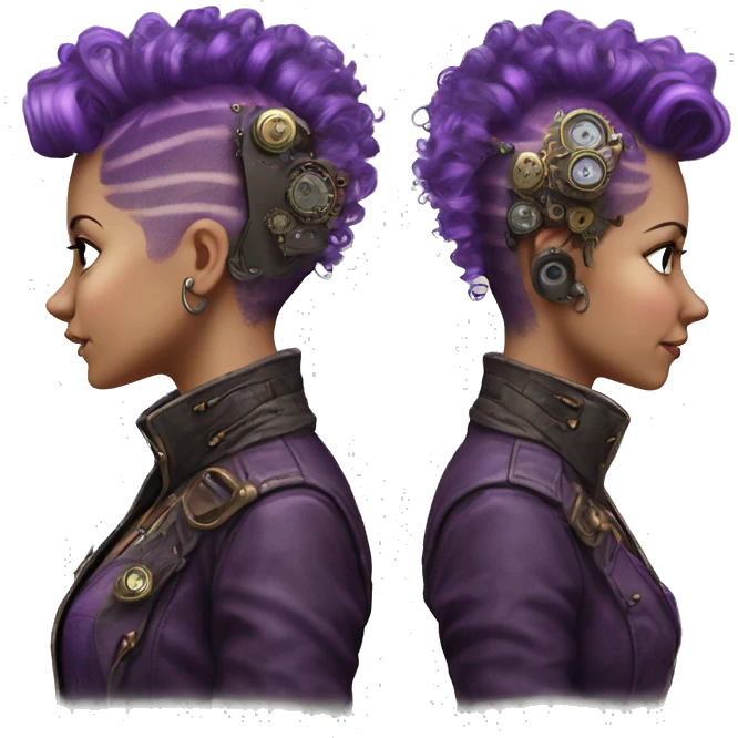 Photorealistic steampunk profile short mohawk purple  curl Caucasia girl emoji