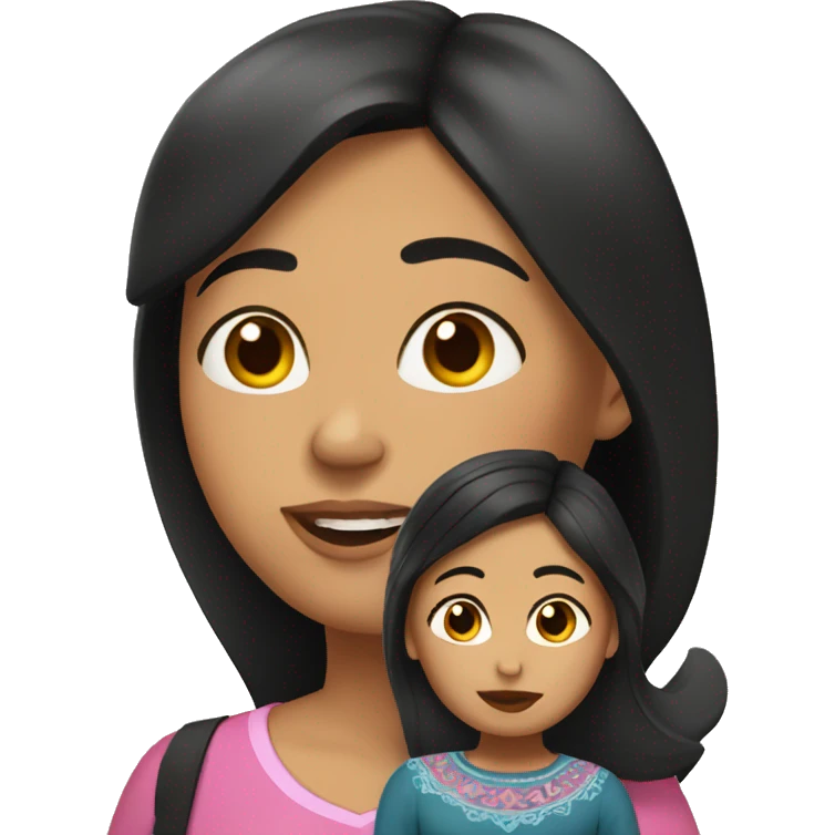 Mexican Mom with short black hair and daughter with LONG BROWN hair emoji