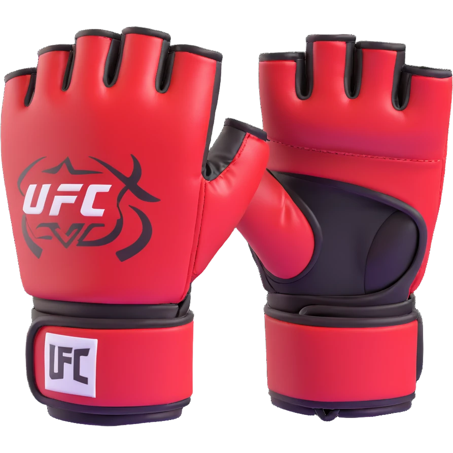 UFC MMA fighting glove with open fingertips, padded knuckles, red and black colors, official UFC style, detailed 3D emoji