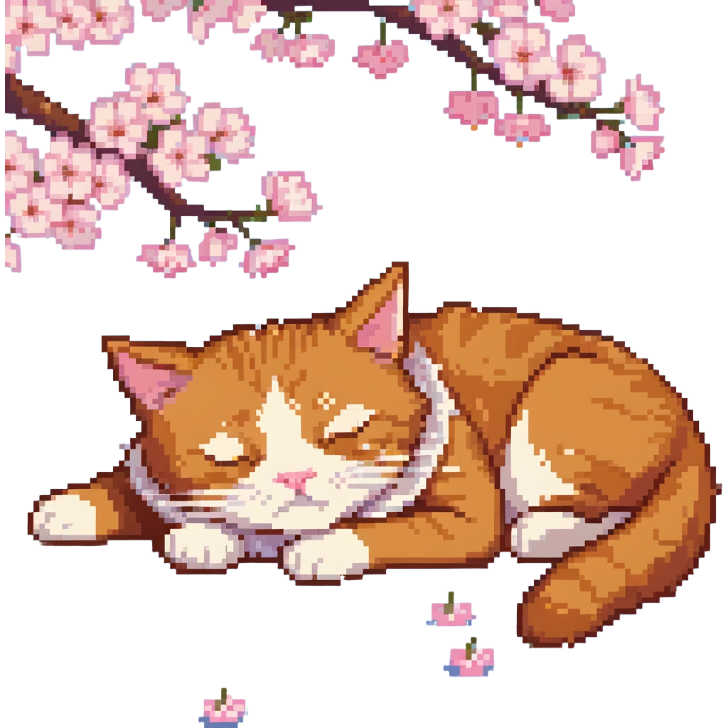 A ginger cat sleeping under the cherry blossoms emoji