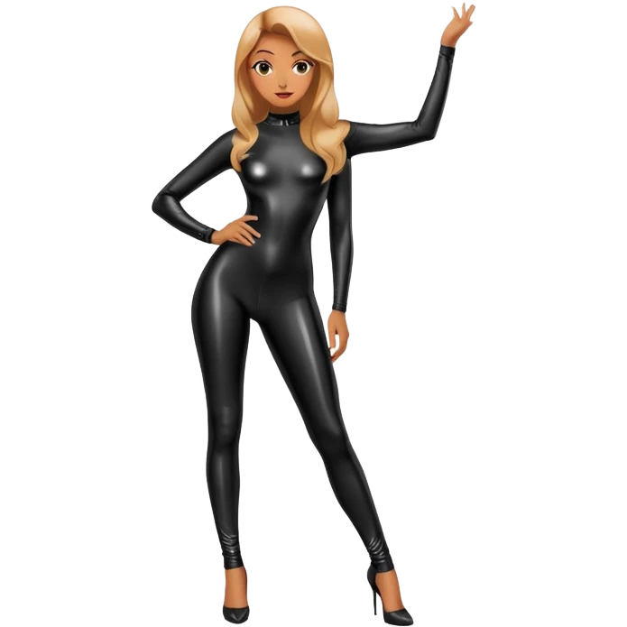 full-length girl wearing a shiny tight latex bodysuit, fashionable pose emoji