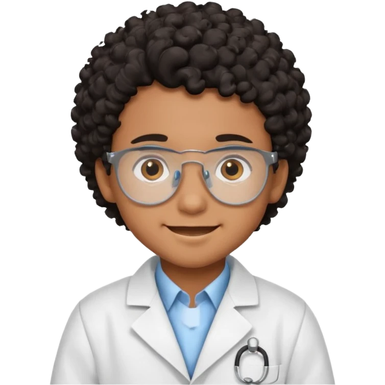 kid boy scientist brown skin, black curly hair emoji