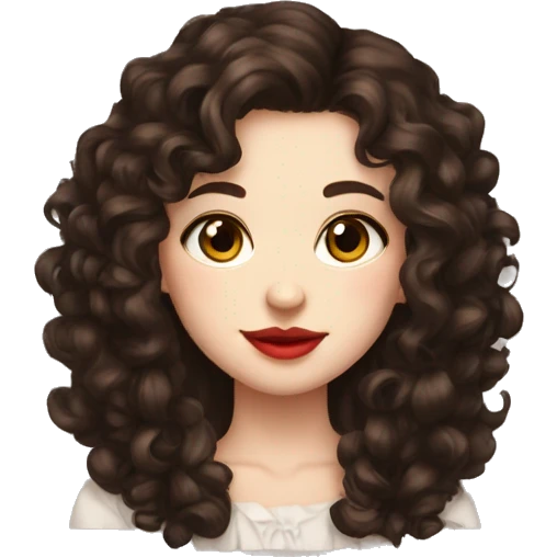 girl, really dark brown hair, curly hair, dark brown eyes, pale skin, red lips, long hair emoji