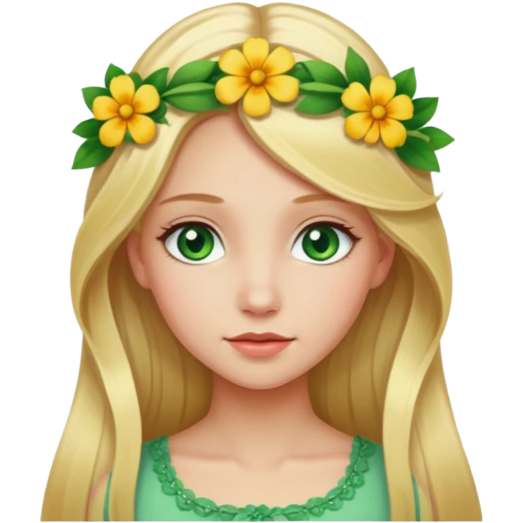 Girl profile picture with long blonde hair and green eyes and a flower in her hair emoji