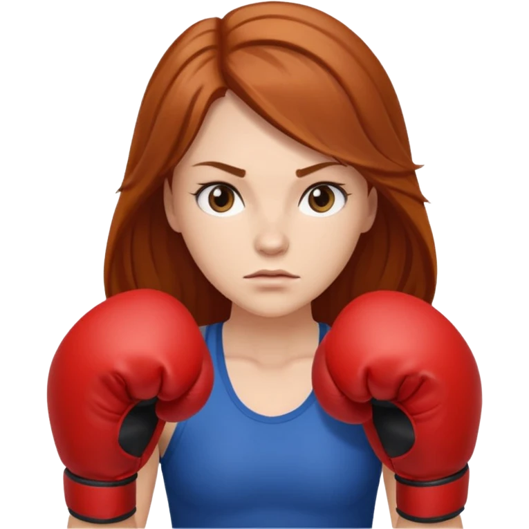 femme avec gants de boxe, châtain rousse cheveux long  emoji