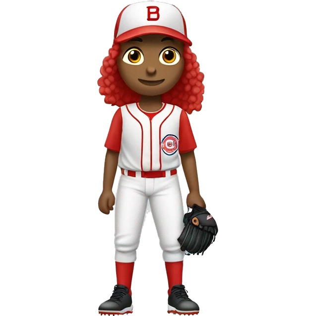 Crea una persona con color de cabello pelirrojo y que esté entrenando béisbol emoji