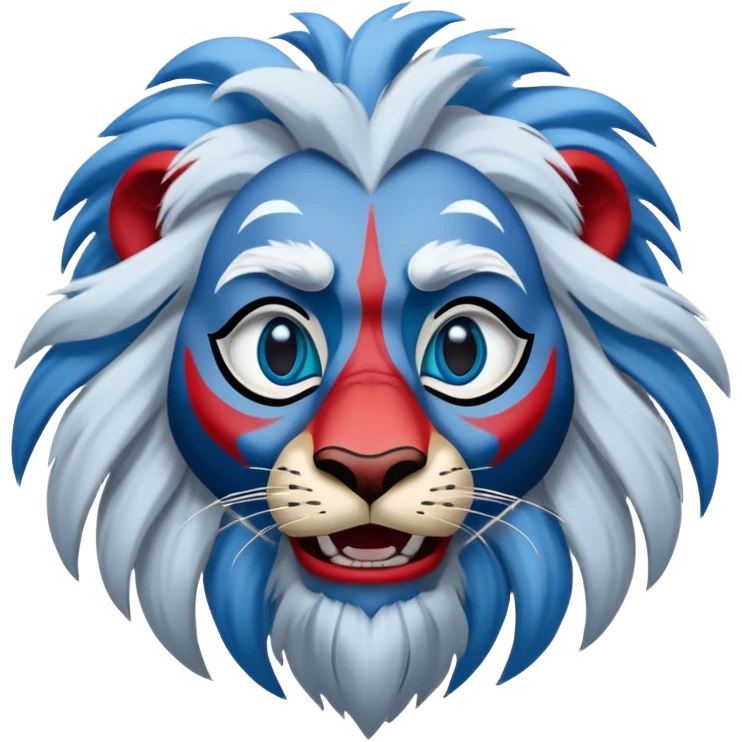 "Create a cartoon-style emoji of Rafiki's face from The Lion King. He should have his iconic blue and red facial markings, wise and playful eyes, a long white beard, and gray fur. The emoji should be round, expressive, and colorful, capturing Rafiki’s mystical and joyful personality. The background should be transparent." emoji