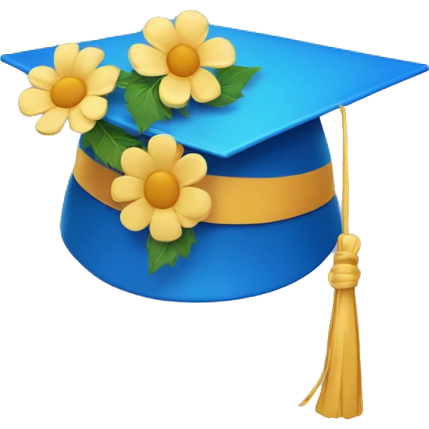 Blue graduation hat with flowers  emoji