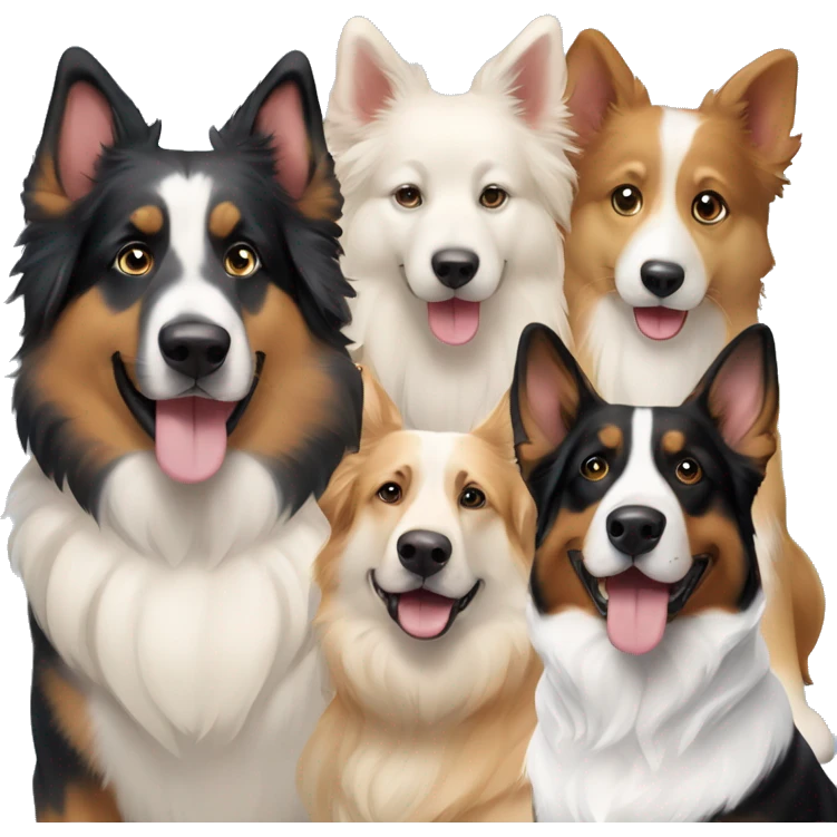 three dogs, one german shepherd, one white shepherd, one bernese mountain dog emoji