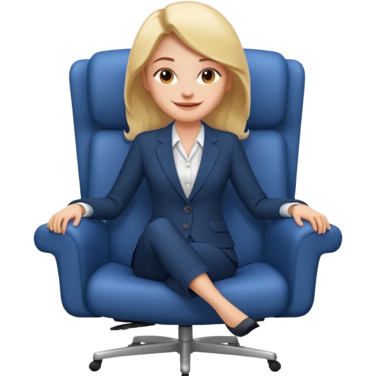 Cartoon face woman smiling and relaxing and aligned in a chair in office emoji