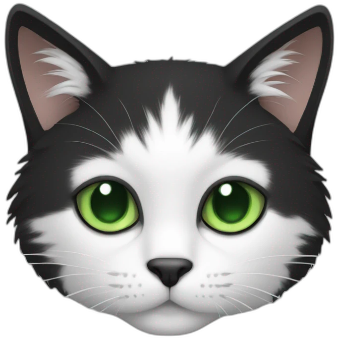 black and white furry cat with green eyes emoji