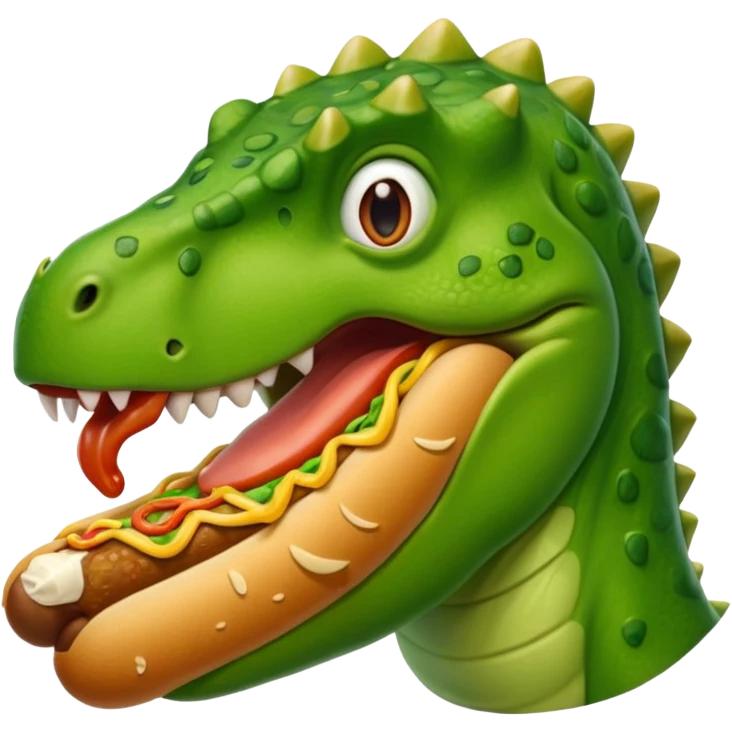 dinosaur eats hotdog, porttrait emoji